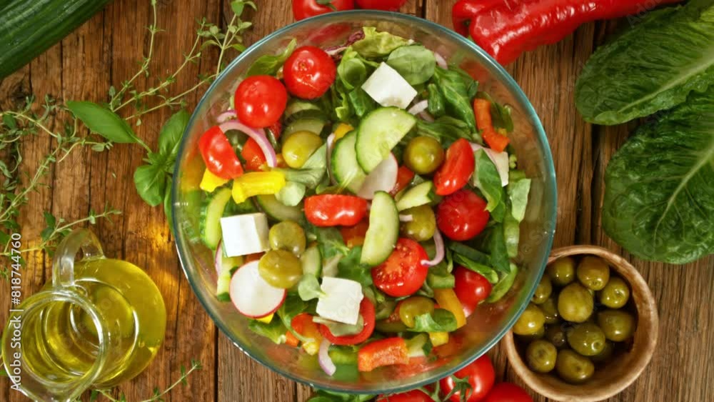 Super Slow Motion of Falling Salad Pieces into Bowl. Filmed on High Speed Cinema Camera, 1000 fps. Super Slow Motion of Falling Salad Pieces into Bowl. Filmed on High Speed Cinema Camera, 1000 fps.