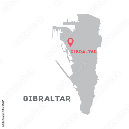 Gibraltar vector map illustration, country map silhouette with mark the capital city of Gibraltar inside. vector illustration