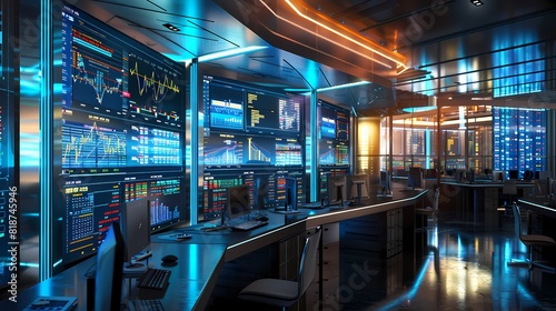 High-energy trading room atmosphere with multiple screens showcasing market fluctuations, depicting the dynamic nature of financial trading, all in crystal-clear HD.