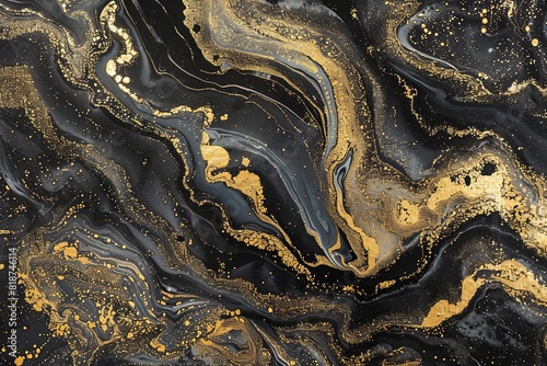 Abstract black and gold marble pattern, background.