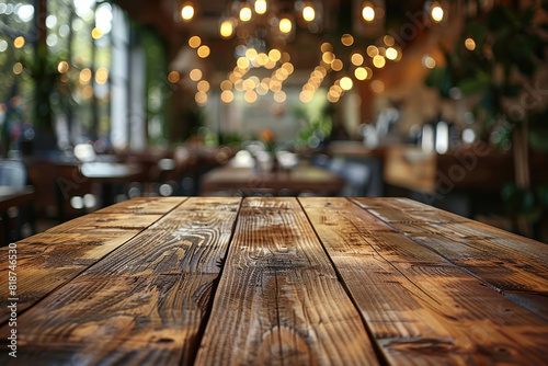 wooden table in restaurant. Created with Ai