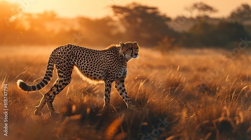 Cheeta wild animal in a park cheetah on the hunt during sunset reserve in walking photo