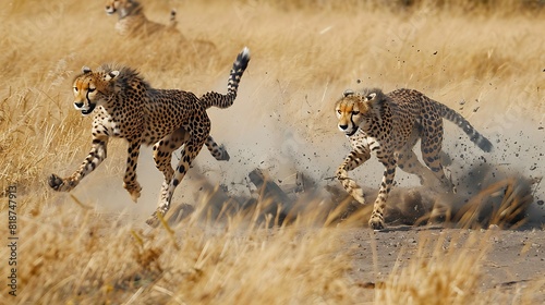 Cheetahs hunting preying at wildlife