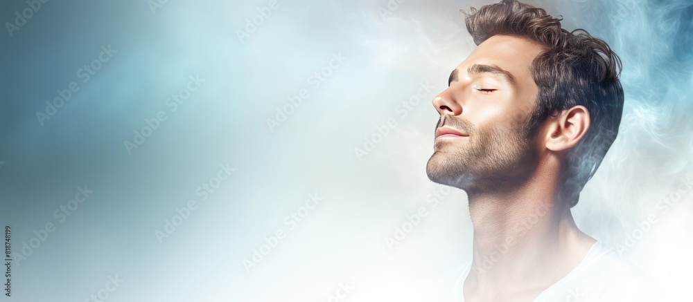 A visually stunning captivating image of handsome men awakening against a backdrop with ample copy space for enhancing the appeal A visually stunning captivating image of handsome men awakening against a backdrop with ample copy space for enhancing the appeal