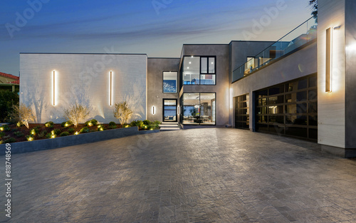 Home with landscaped concrete driveway, New Construction Home in Tarzana, California