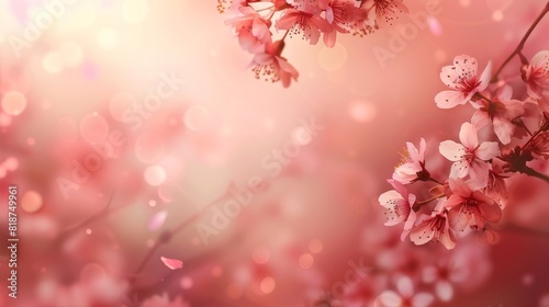 Soft pink cherry blossoms in full bloom with a warm bokeh background create a serene and picturesque springtime scene