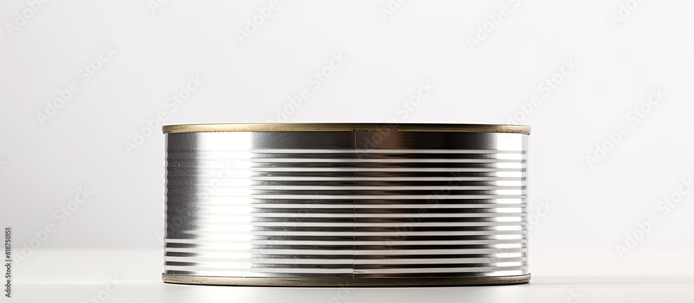 Obraz premium A tin can containing preserved food is closed and placed on a white background ready for a copy space image