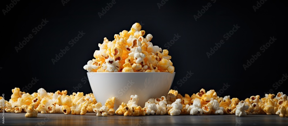 A gray background with a copy space image showcasing delicious popcorn A gray background with a copy space image showcasing delicious popcorn