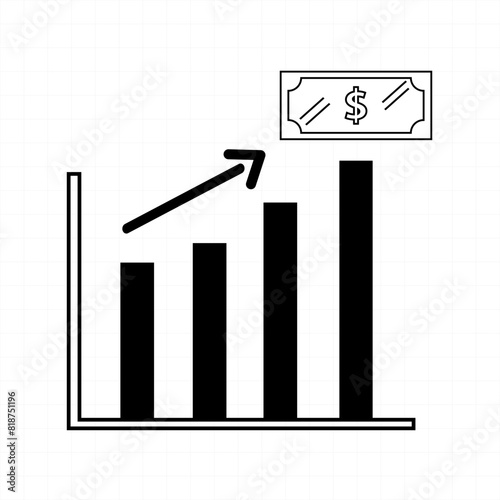 Dollar is getting higher condition bar chart icon vector design