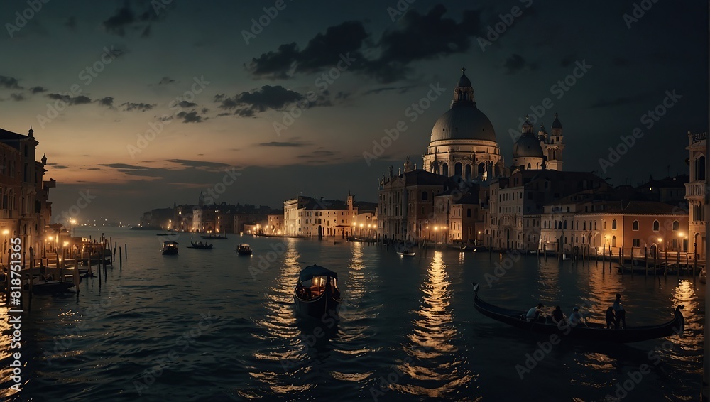 Fototapeta premium Venice at night with gondola