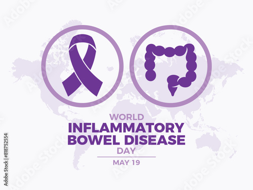 World IBD Day poster vector illustration. Purple awareness ribbon symbol. Template for background, banner, card. World Inflammatory Bowel Disease Day on 19 May each year. Important day