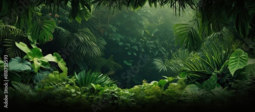 Forest with real tropical green leaves creating a natural background concept with copy space image