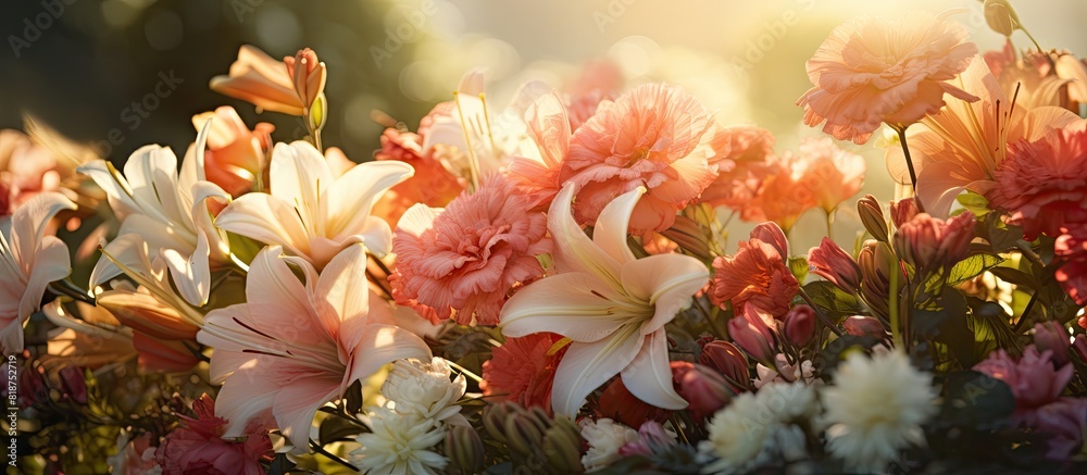 A vibrant cluster of flowers basking in the warm embrace of sunlight perfect for a copy space image A vibrant cluster of flowers basking in the warm embrace of sunlight perfect for a copy space image