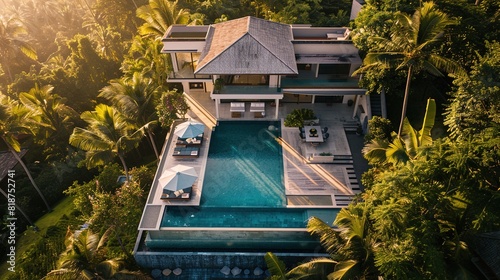 Luxurious Villas with Infinity Pools and Scenic Views. Elegant villas with infinity pools, offering breathtaking scenic views, and luxurious outdoor lounging areas. © Nigar