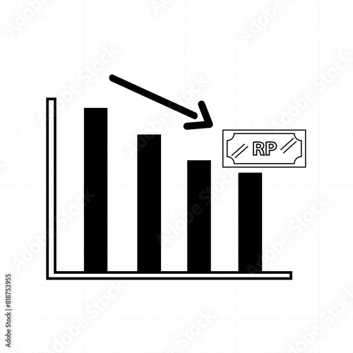 Bar chart icon vector design, the condition of the rupiah currency is falling