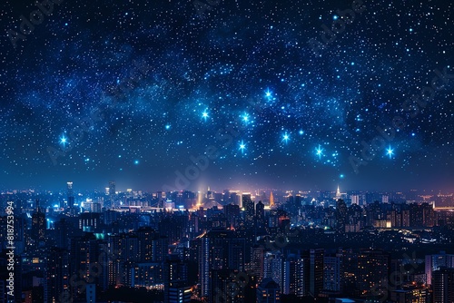 Constellations visible above a bustling city