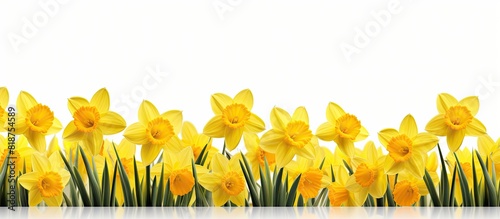 The daffodil flowers are accompanied by a white area on the left side providing ample space for adding text or images if needed