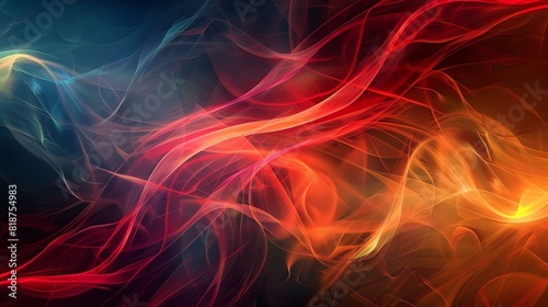 Abstract background with vibrant red orange and blue colors. Wavy curved lines with a sense of movement. Can be used as a wallpaper or in web design.