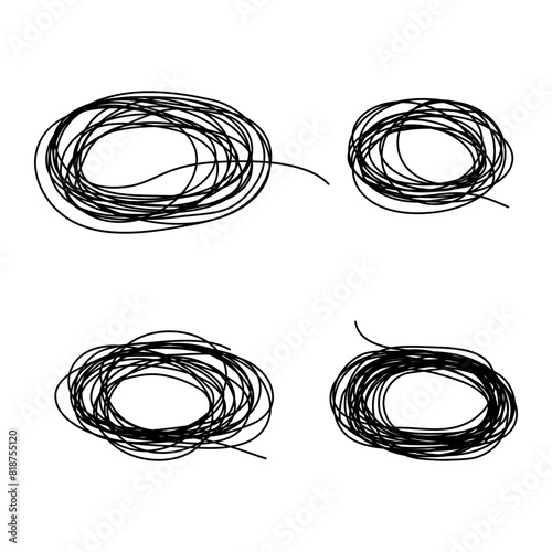 Tangled scribble oval logo icon sign Hand drawn ink sketch Message speech element Doodle abstract design style Fashion print for clothes greeting invitation card flyer banner poster cover book ad