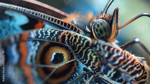 A stunning close-up of a butterfly's face, itsè¤‡é›œçš„åœ–æ¡ˆand vibrant colors are on full display. photo