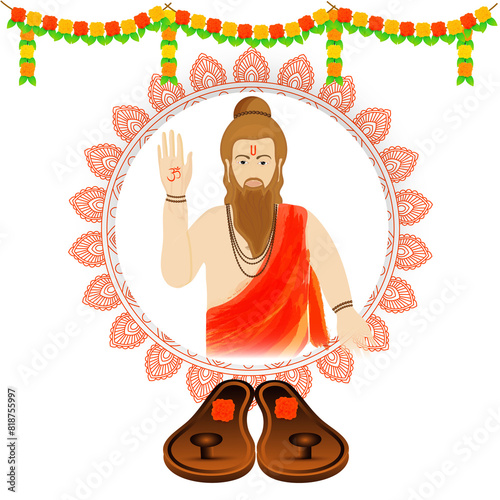 Guru Purnima Festival Poster with Blessing saint character, paduka on png background photo