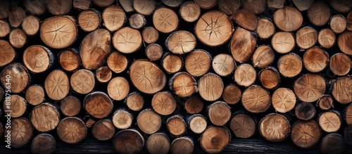 A copy space image of stacked tree trunks or logs creating an abstract background