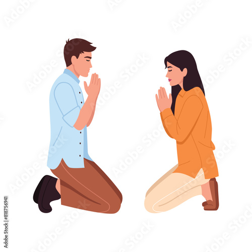 guy and girl praying together on their knees with folded hands
