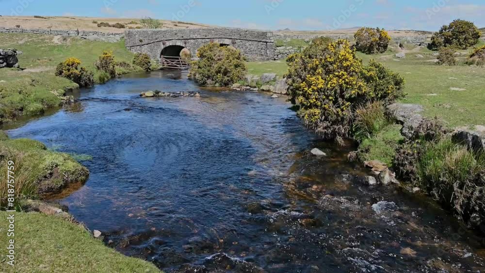 Freshness of pure clean water flowing on Dartmoor in Devon England Freshness of pure clean water flowing on Dartmoor in Devon England