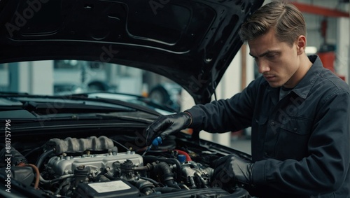 mechanic changing car engine