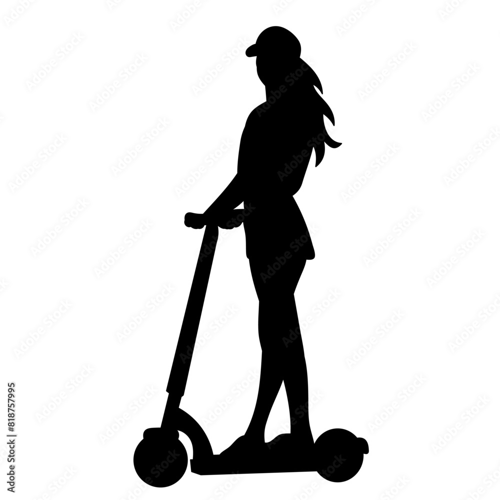 woman riding a scooter silhouette on a white background vector woman riding a scooter silhouette on a white background vector
