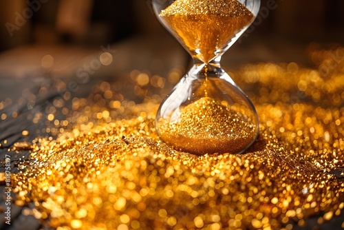 Time and Wealth Concept - Golden Glitter Hourglass for Business and Finance Themes