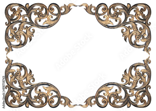 Pattern of wood frame carve flower on wood background