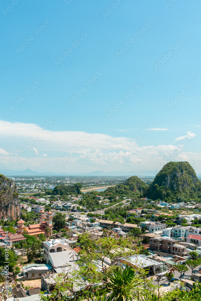 Panoramic city view from The Marble Mountains in Da Nang, Vietnam