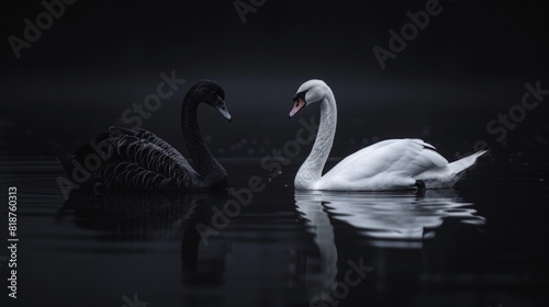 Fototapeta Naklejka Na Ścianę i Meble -   a beautiful black swan and a white swan floating