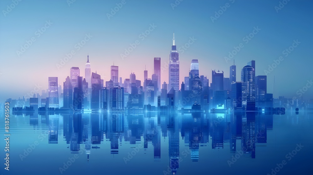 Captivating Cityscape of Shimmering Skyscrapers and Luminous Reflections