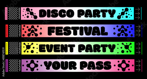 Control ticket in hand. Sticker for music concerts, events and parties. Vector set tickets	