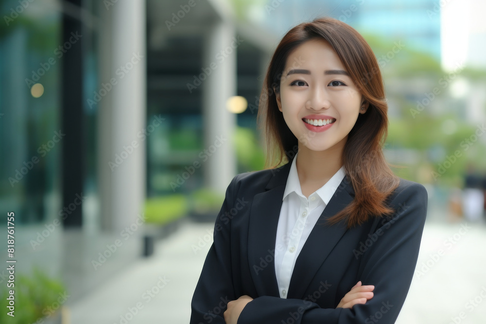 A woman in a business suit is smiling and posing for a photo. She is wearing a white shirt and a black jacket A woman in a business suit is smiling and posing for a photo. She is wearing a white shirt and a black jacket