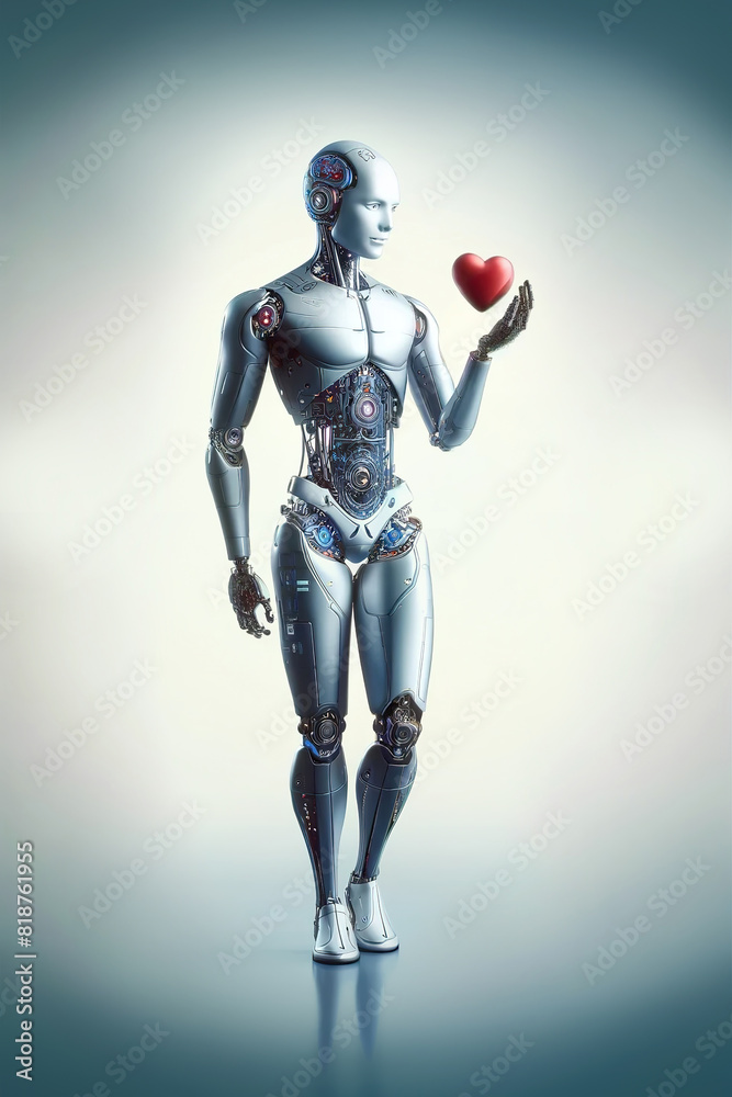 Android robot, pose 25. Robot with a red heart Android robot, pose 25. Robot with a red heart