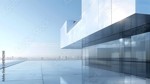Sleek Reflective Facade Mirroring Urban Skyline with Angular Architectural Forms and Radiant Glass Surfaces