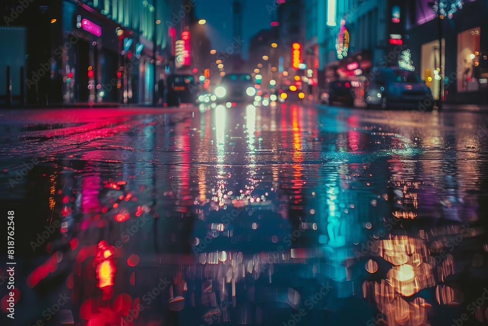 city urban night neon rain lights glowing wet streets moody atmospheric edgy signs reflections glow concept photography cityscape 