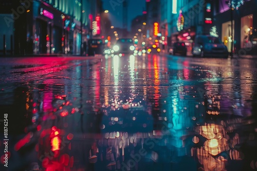 city urban night neon rain lights glowing wet streets moody atmospheric edgy signs reflections glow concept photography cityscape 