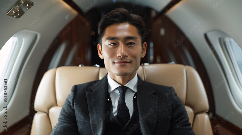 Asian businessman in plane