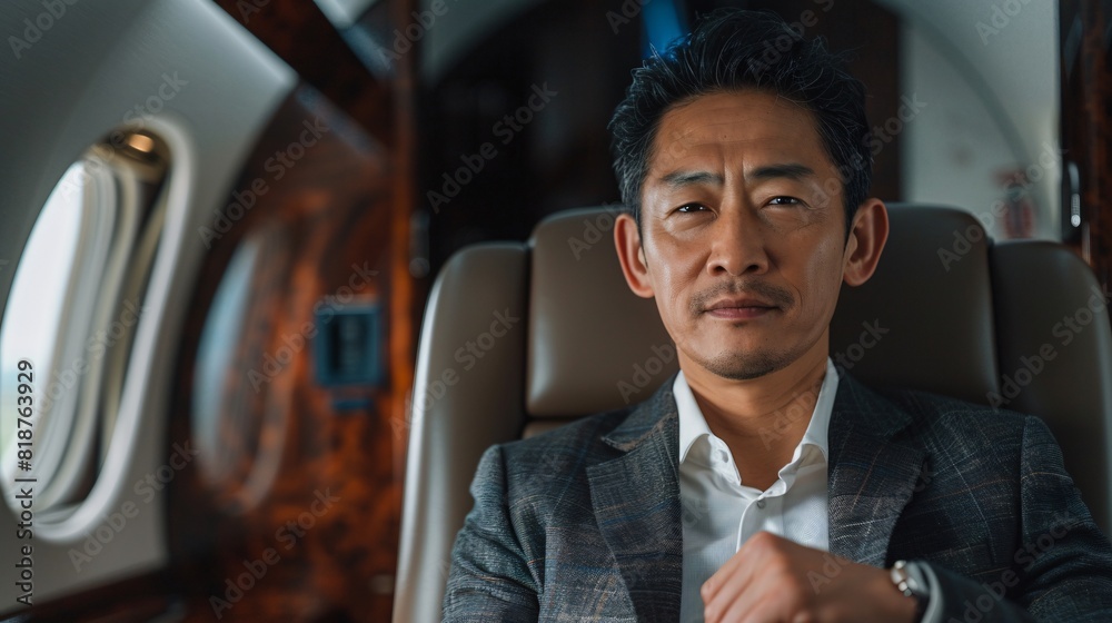 Asian businessman in a private jet Asian businessman in a private jet