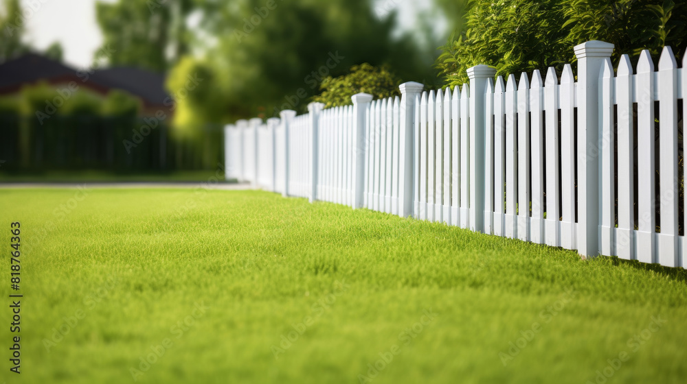 A white picket fence with green grass in front of it