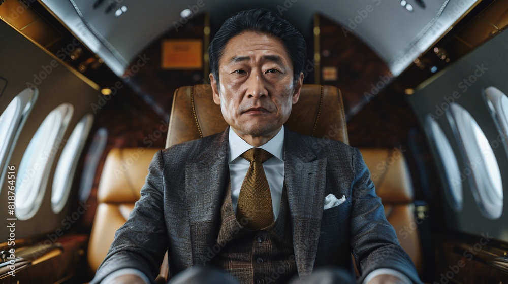 Asian businessman in a private jet