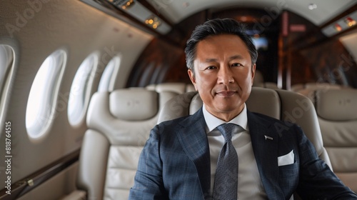 Asian businessman in a private jet © Spyrydon