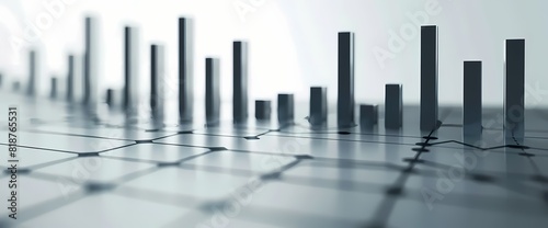 Neat and tidy bar graph illustrating a sharp rise in stock values  against a pure white surface.