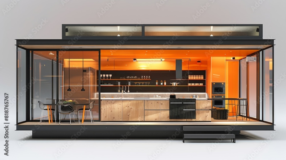 A large open house with a kitchen and dining room