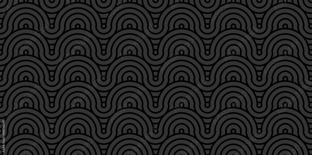 Overlapping Pattern Minimal diamond geometric waves spiral and abstract circle wave line. black color seamless tile stripe geometric create retro square line backdrop pattern background.