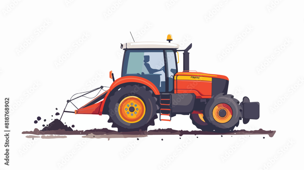 Agriculture machine fertilizing farm land soil. Tractor